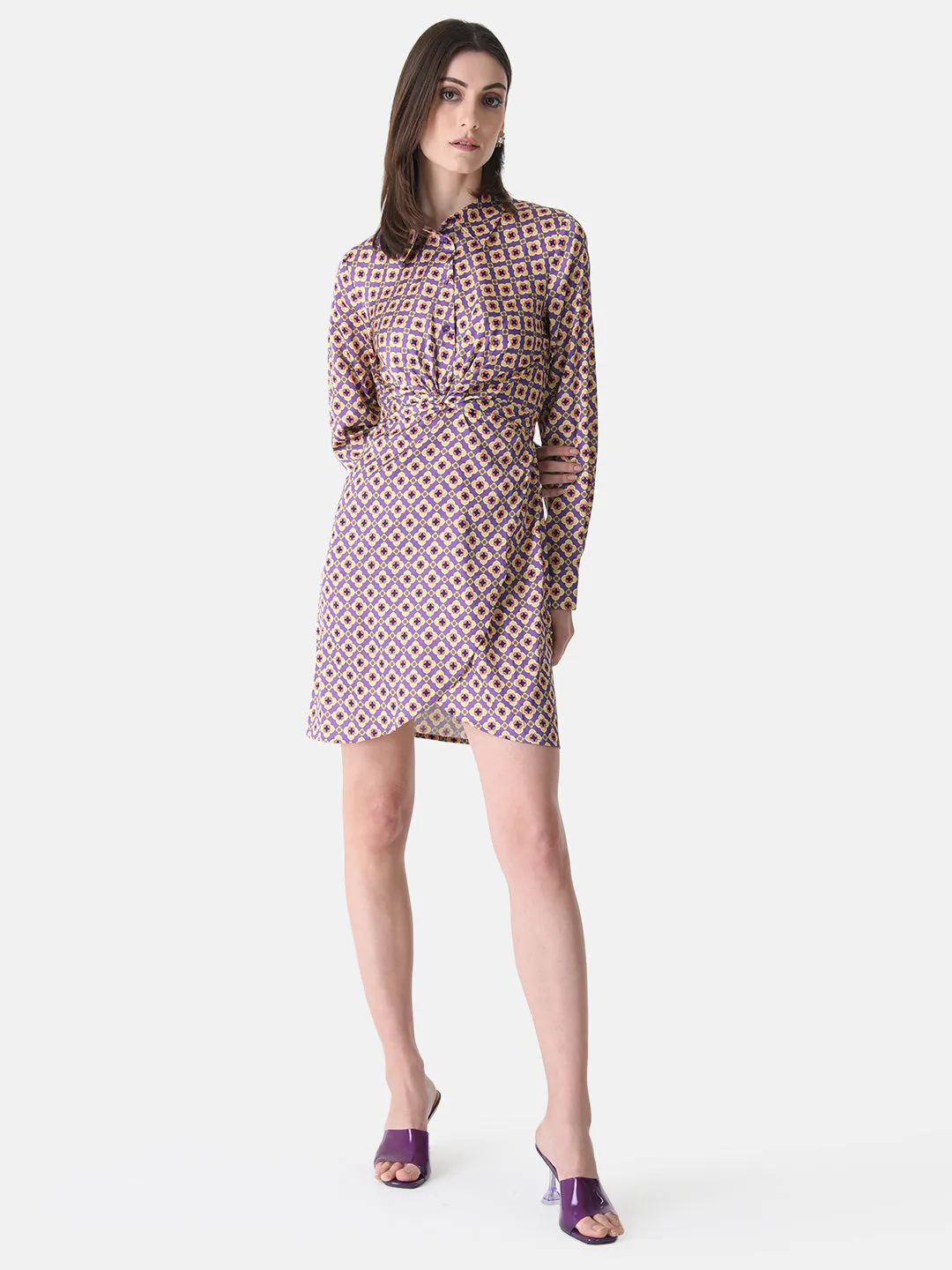 Printed Shirt Dress With Belt