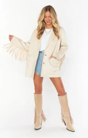 Show Me Your Mumu Sierra Fringe Jacket - Cream Faux Suede