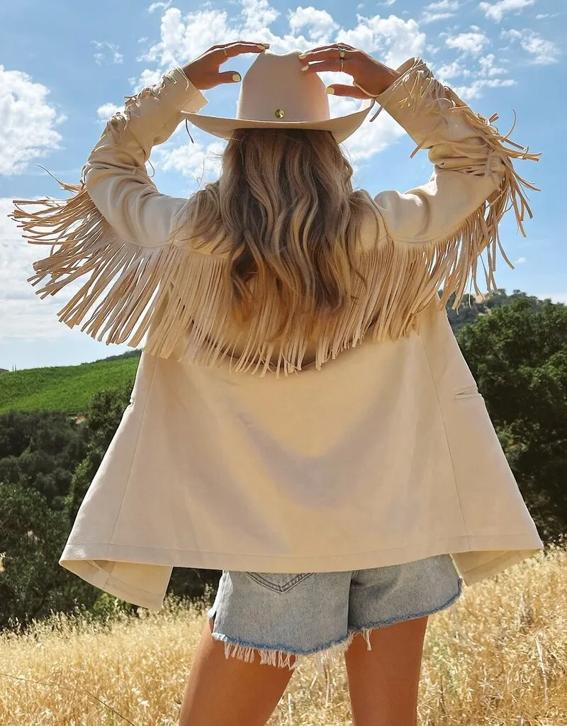 Show Me Your Mumu Sierra Fringe Jacket - Cream Faux Suede