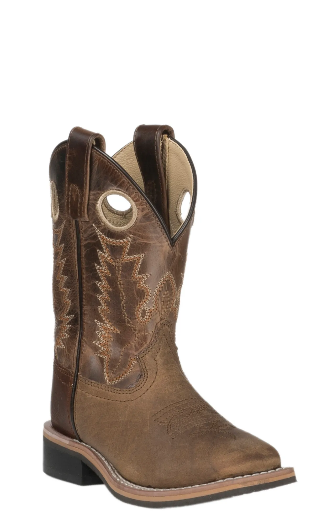 Smoky Mountain Youth Distressed Brown and Waxy Brown Wide Square Toe Cowboy Boots