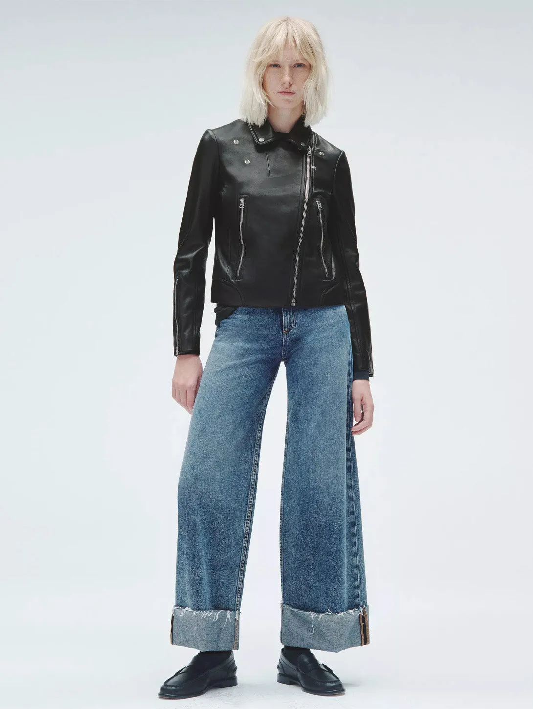 Sofie Crop Cuff Wide Jean - Pebbles