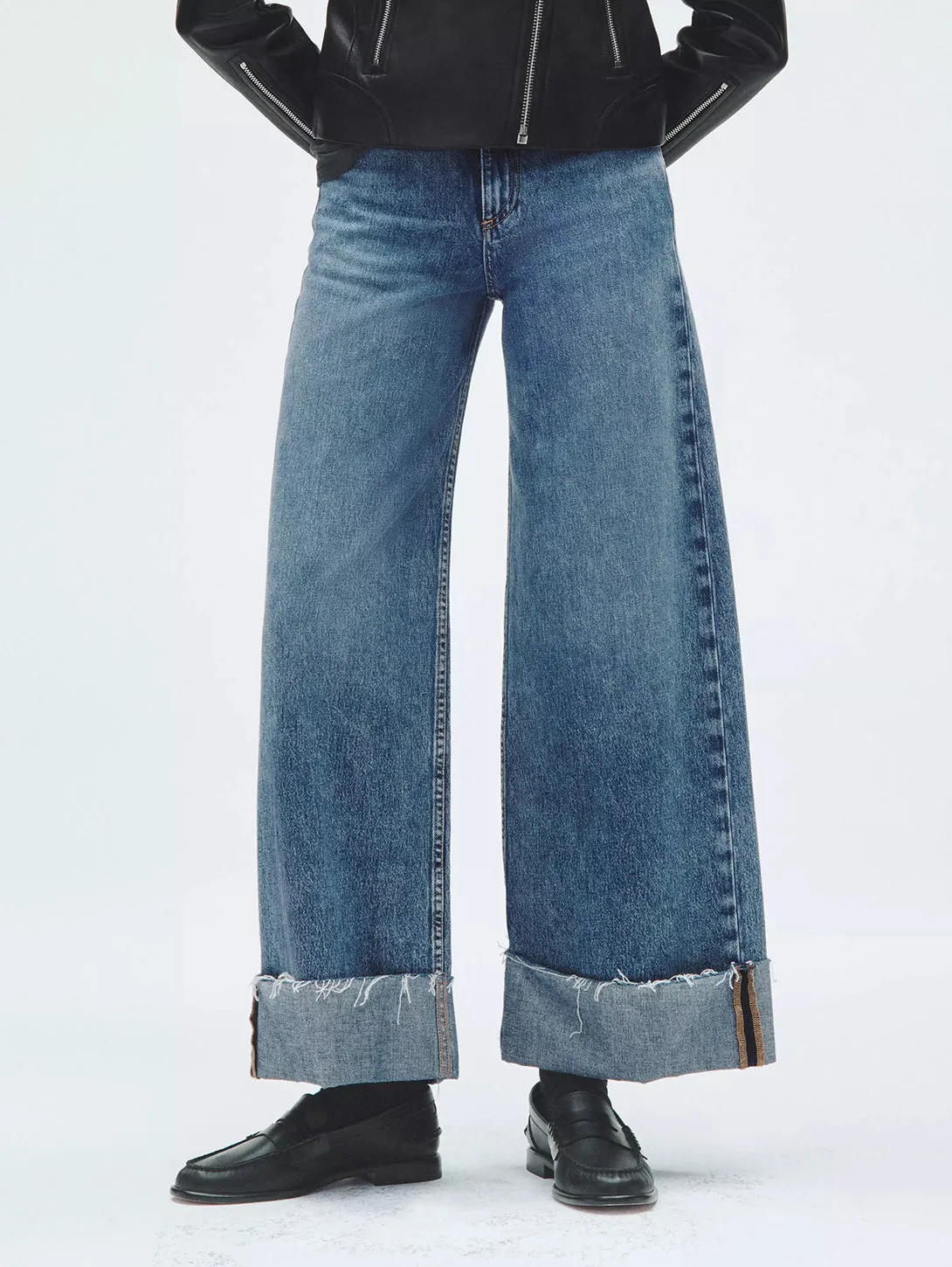 Sofie Crop Cuff Wide Jean - Pebbles