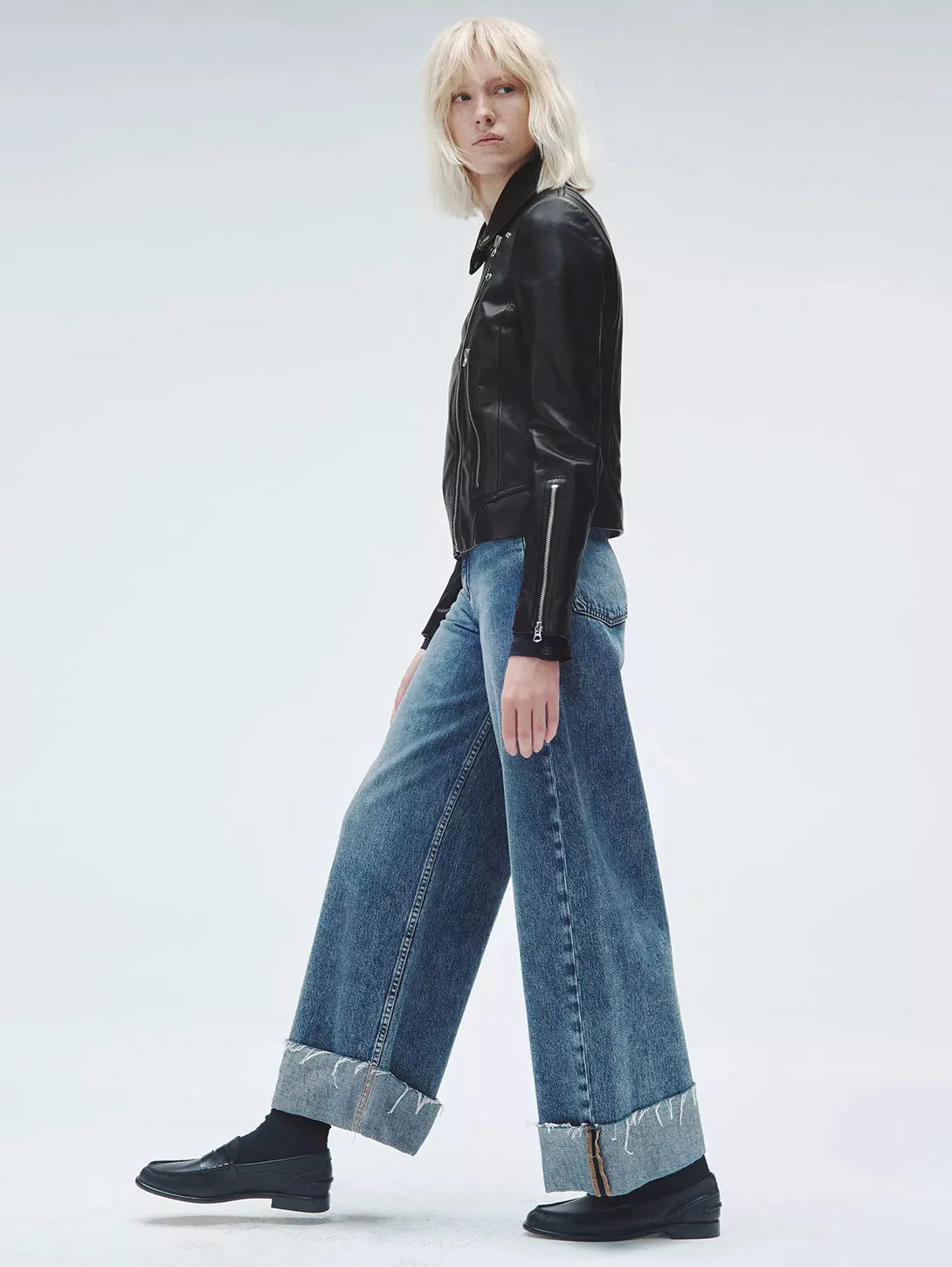 Sofie Crop Cuff Wide Jean - Pebbles