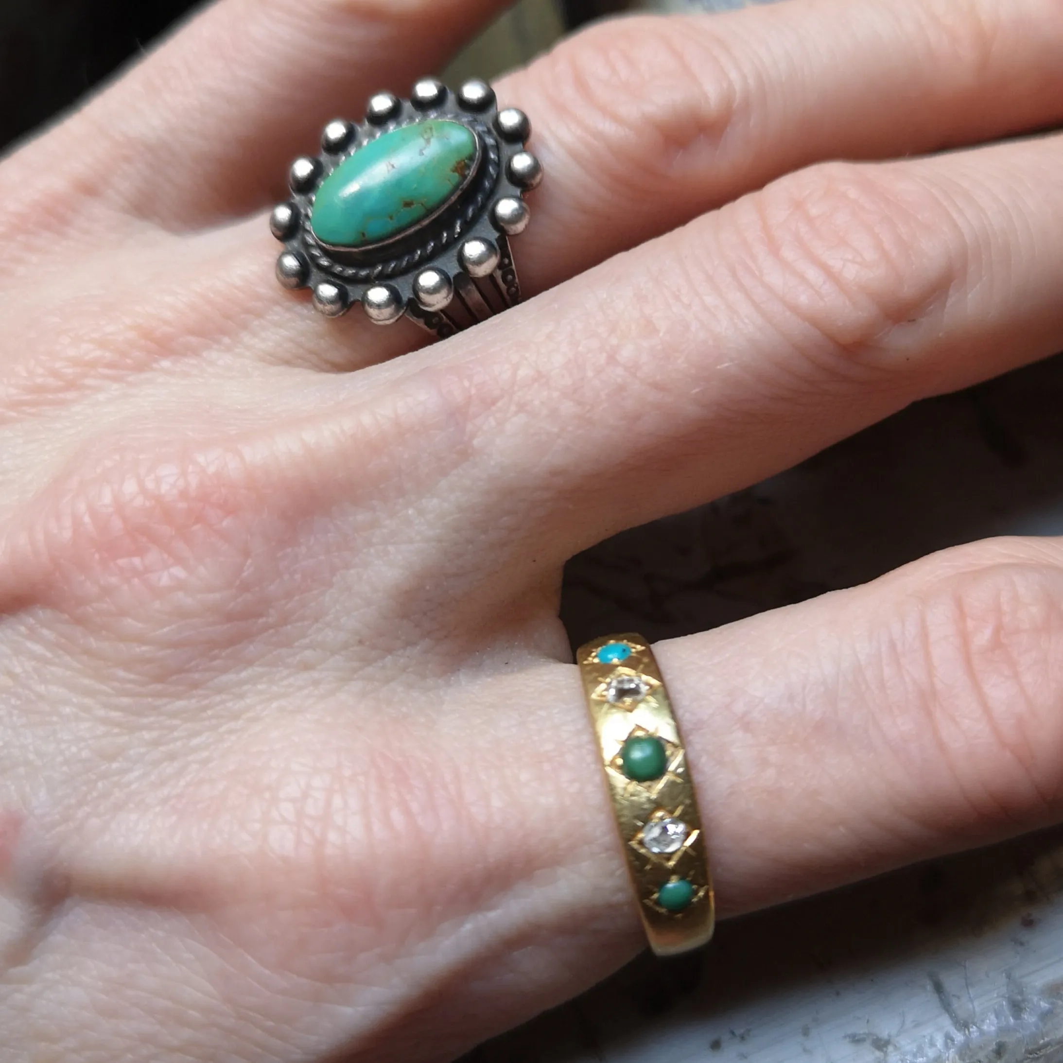 The Victorian diamond and turquoise band in 18 carat gold