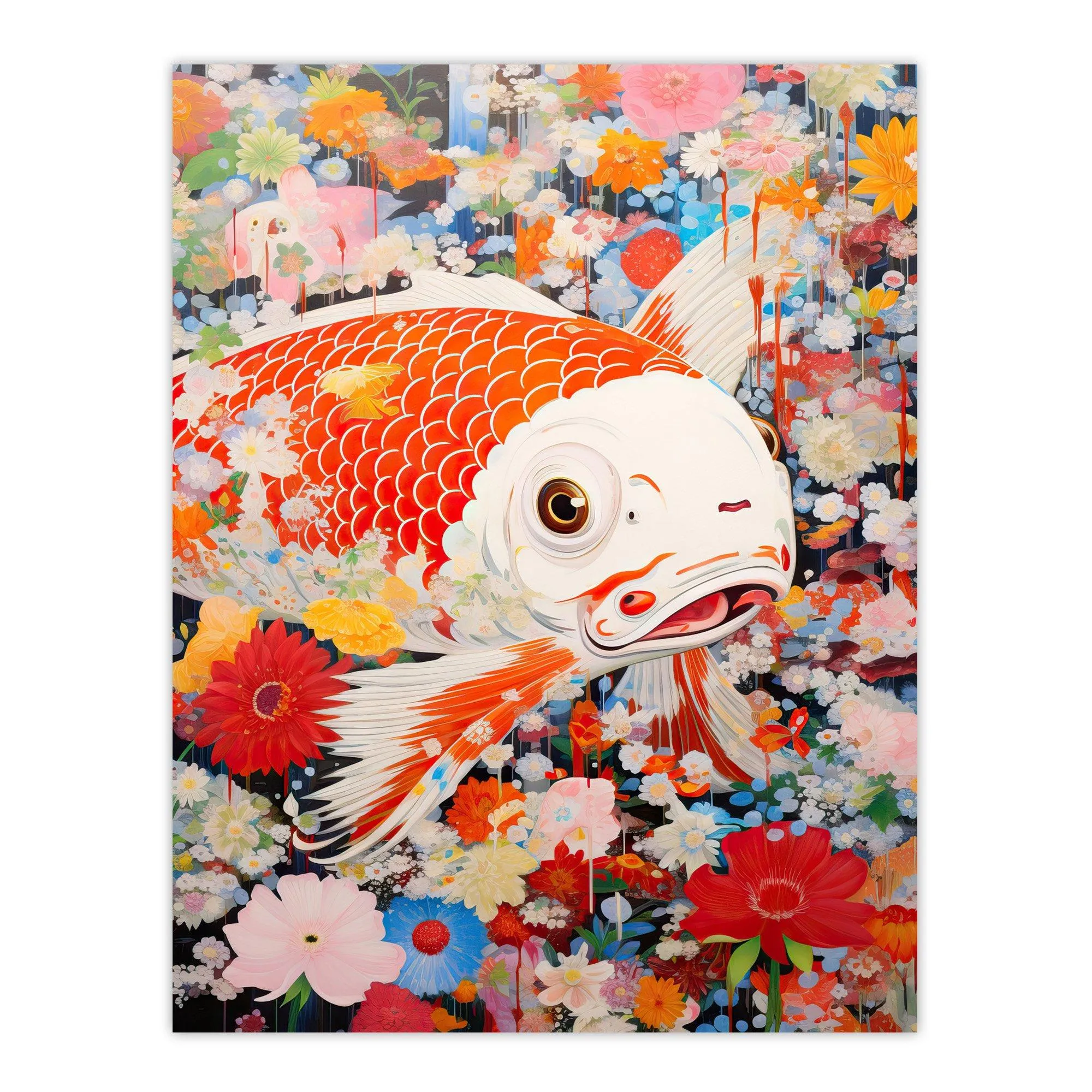 Wall Art & Pictures | A Fish Out Of Water Superflat Japan Koi Carp Floral Modern Artwork Extra Large XL Unframed Wall Art Po