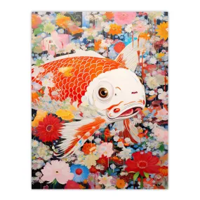 Wall Art & Pictures | A Fish Out Of Water Superflat Japan Koi Carp Floral Modern Artwork Extra Large XL Unframed Wall Art Po