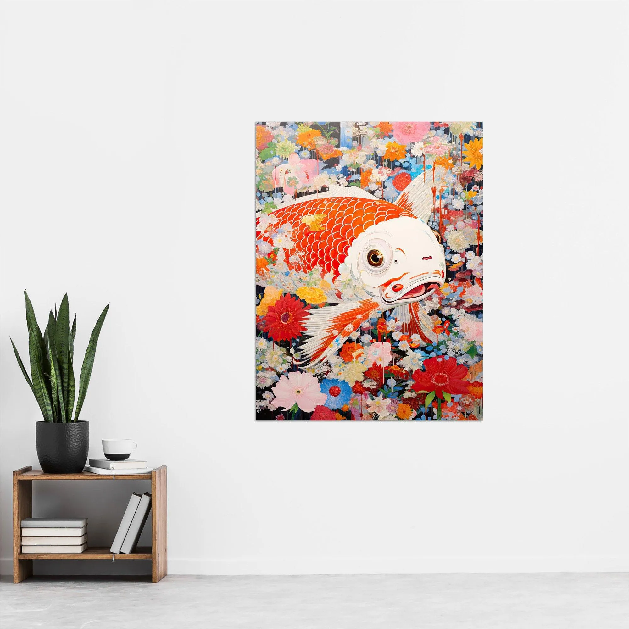 Wall Art & Pictures | A Fish Out Of Water Superflat Japan Koi Carp Floral Modern Artwork Extra Large XL Unframed Wall Art Po