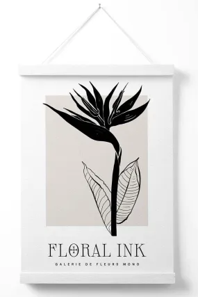 Wall Art & Pictures | Bird of Paradise Flower Floral Ink Sketch Poster with White Hanger | ARTZE