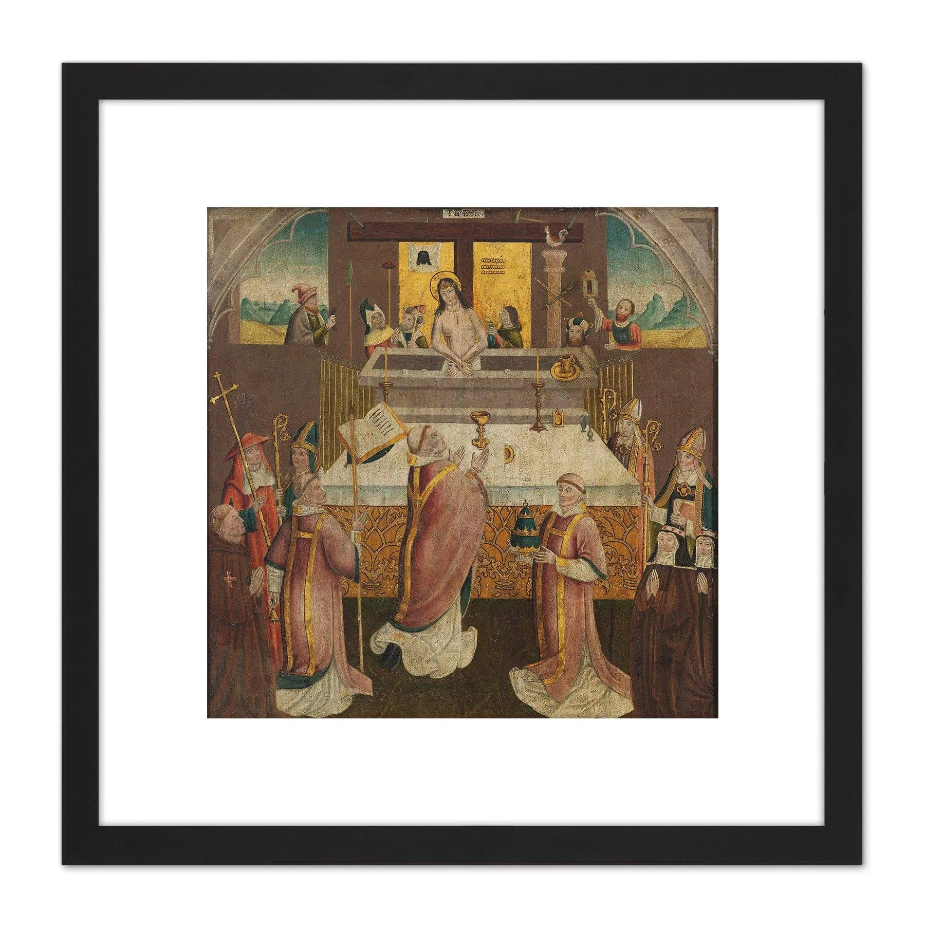 Wall Art & Pictures | Mass Of Saint Gregory Religious Painting 8X8 Inch Square Wooden Framed Wall Art Print Picture with Mou