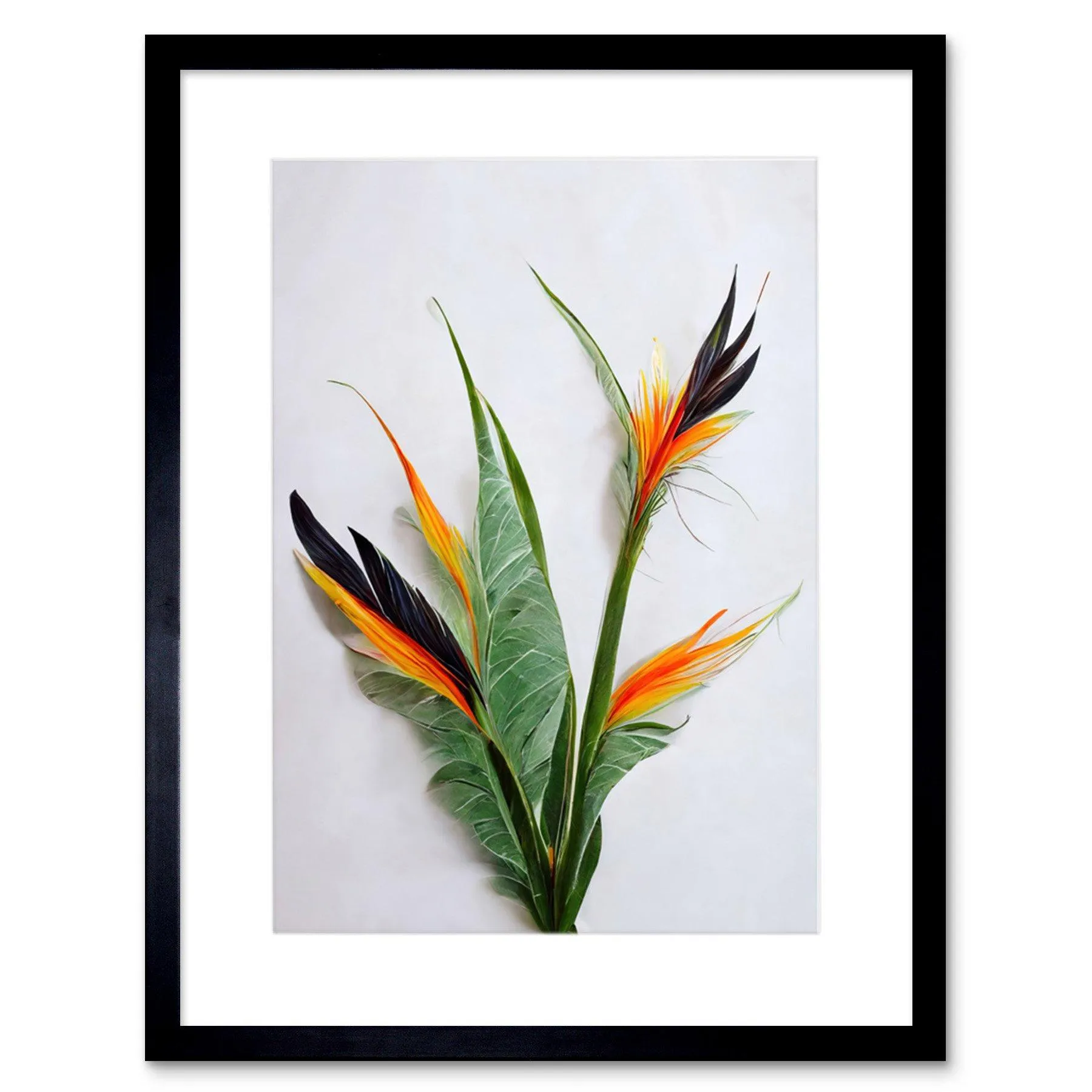 Wall Art & Pictures | Wall Art Print Bird of Paradise Stem Leaves and Flowers Tropical Plant Botanical Artwork Framed 9X7 In