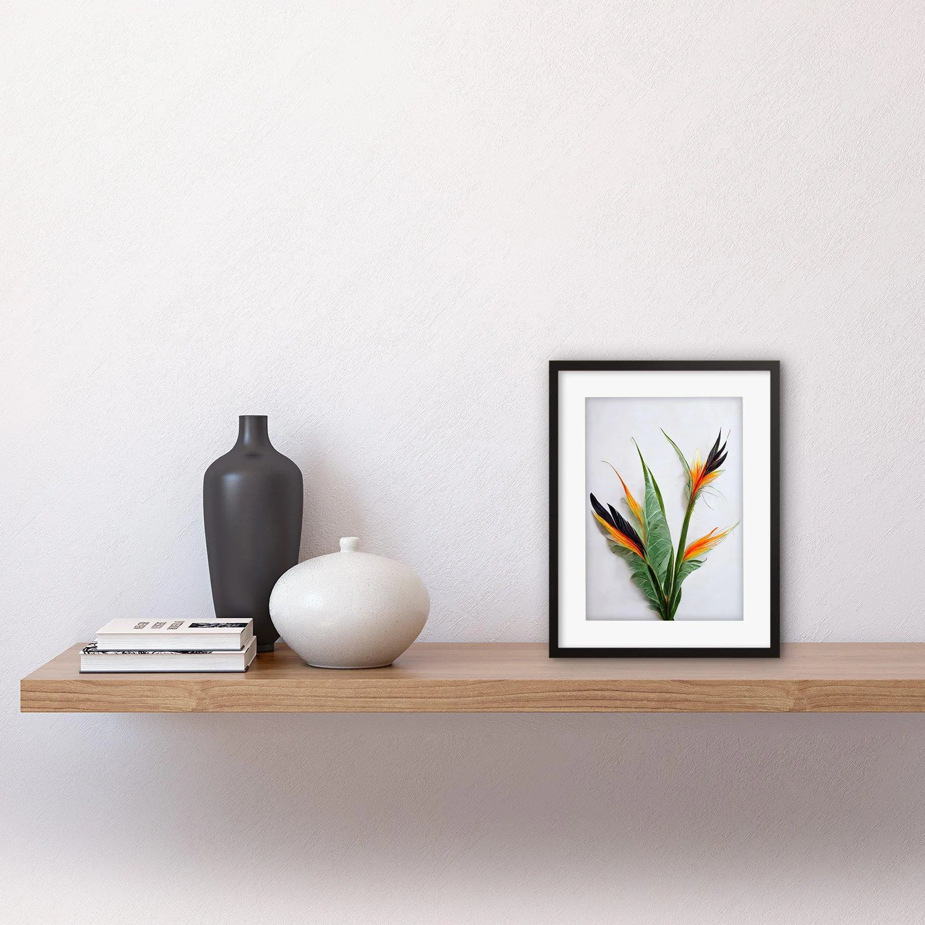 Wall Art & Pictures | Wall Art Print Bird of Paradise Stem Leaves and Flowers Tropical Plant Botanical Artwork Framed 9X7 In