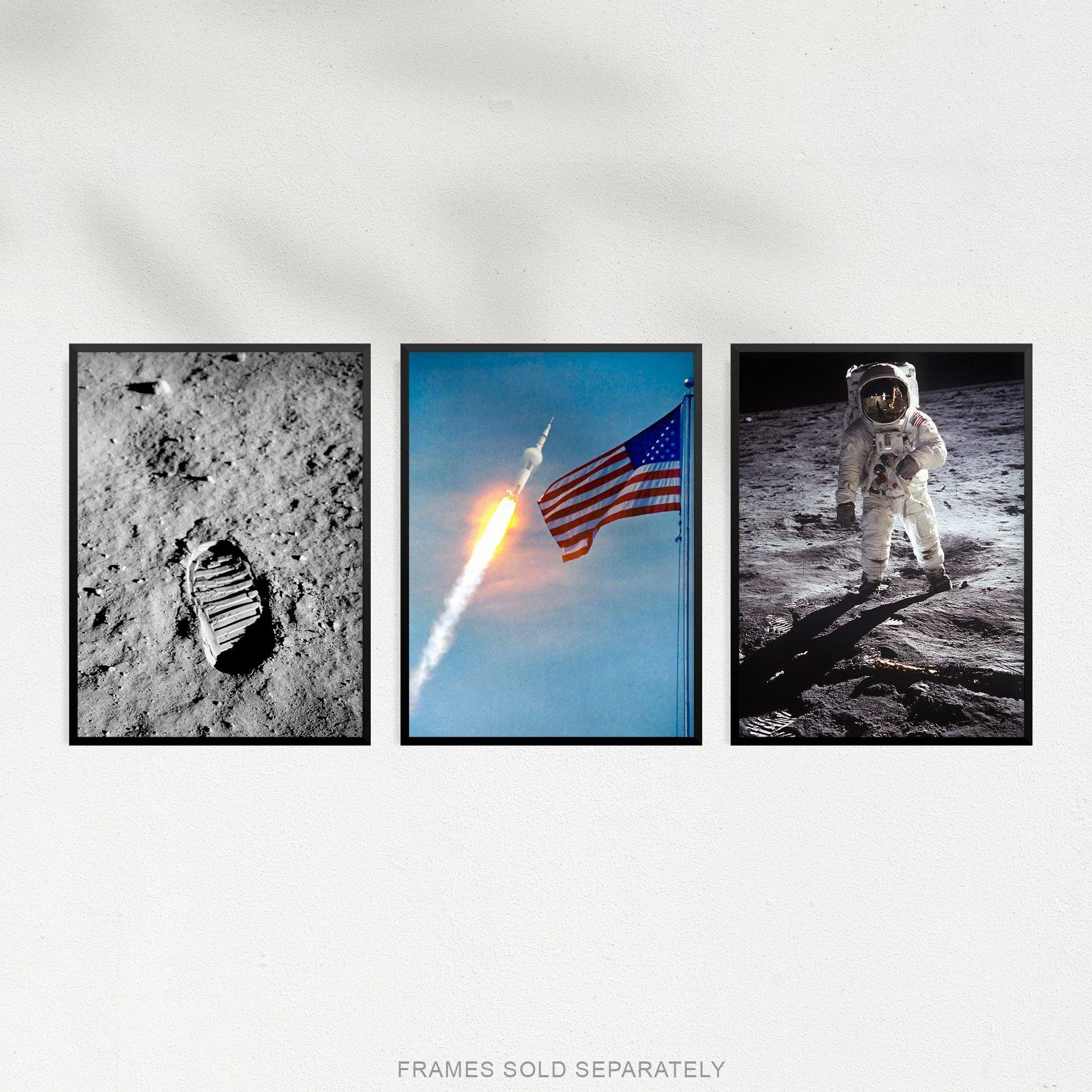 Wall Art & Pictures | Wall Art Print Pack of 3 NASA Spaceship Apollo 11 Mission Moon Landing Astronaut Aldrin Armstrong Boot