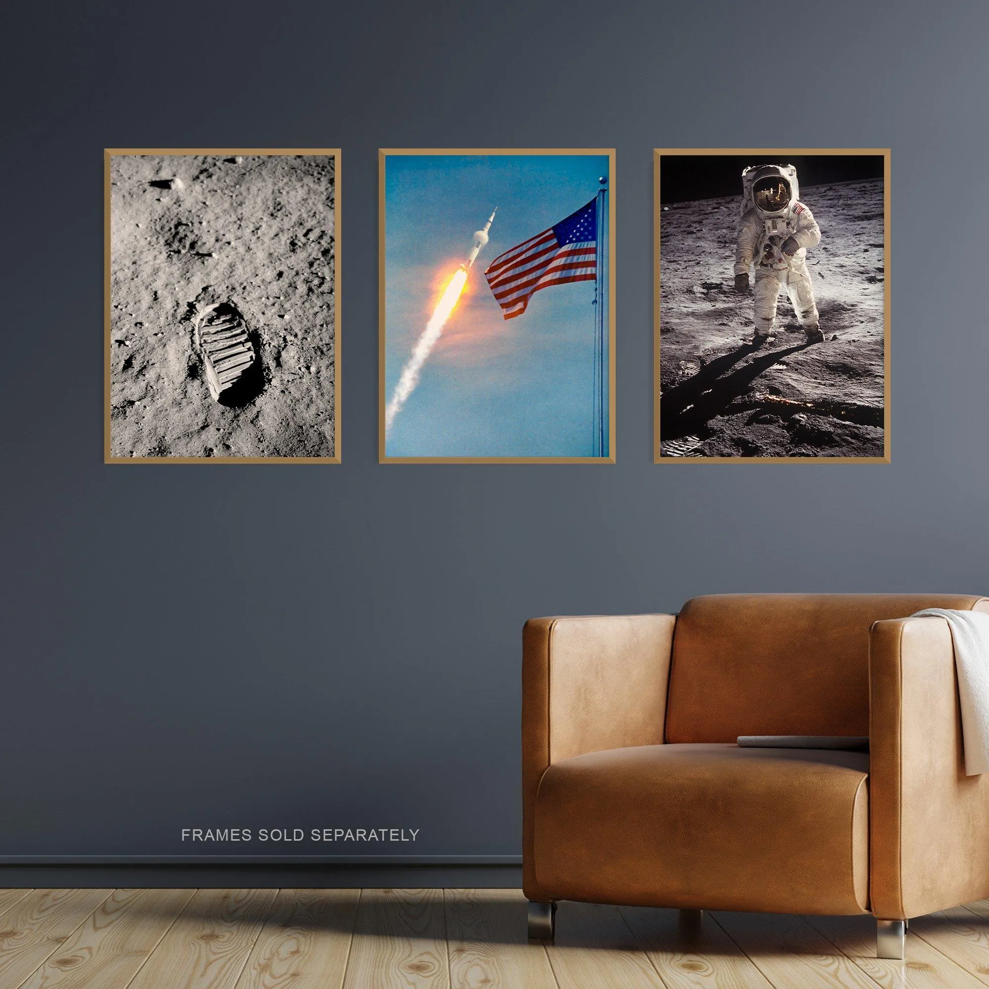 Wall Art & Pictures | Wall Art Print Pack of 3 NASA Spaceship Apollo 11 Mission Moon Landing Astronaut Aldrin Armstrong Boot