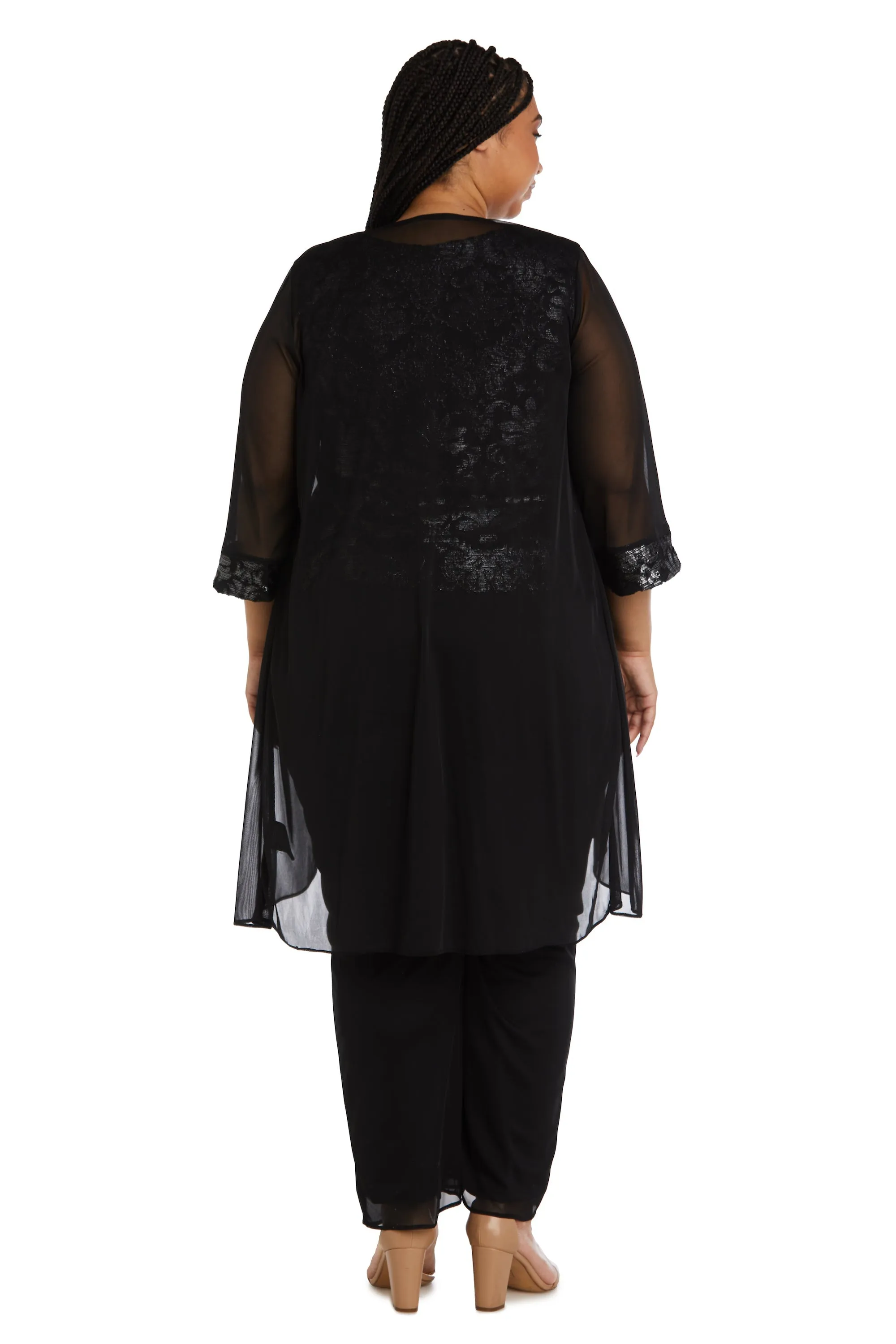 Women Plus-Size Stunning Three-Piece Beaded Neck Duster Pant Set